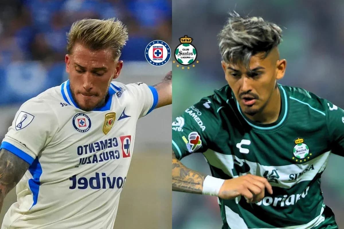 Jugadores de Cruz Azul y Santos Laguna en acción