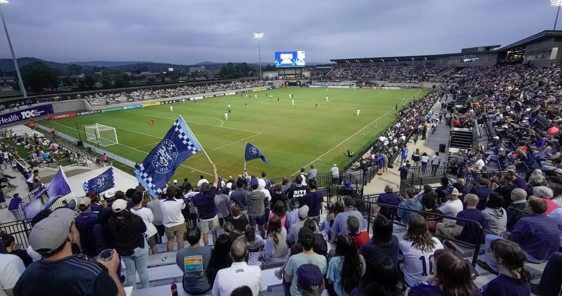 Aficionados animando en partido de fútbol
