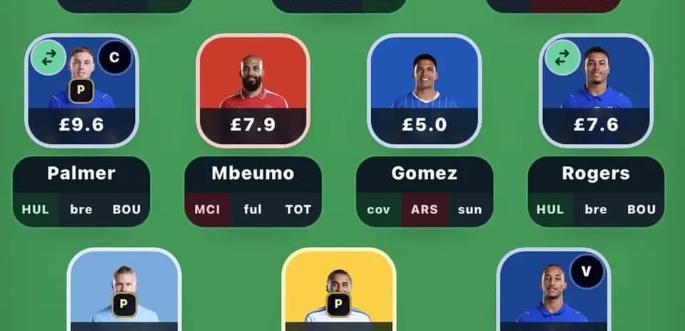 Interfaz de selección de jugadores de Fantasy Premier League
