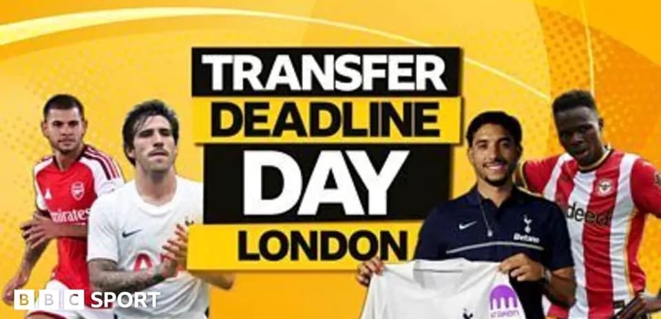 Jugadores y texto sobre el día de transferencias en Londres