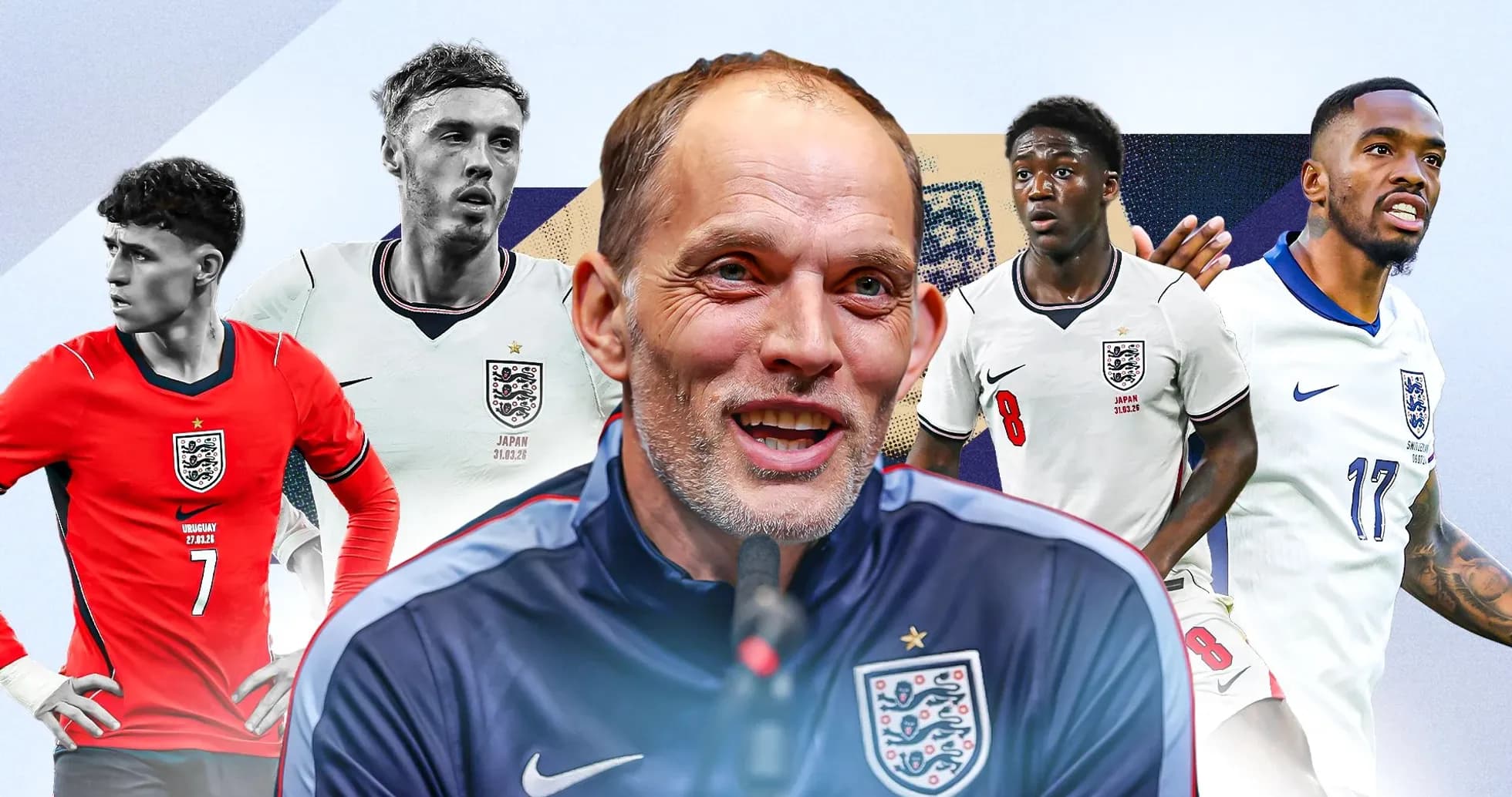 Entrenador y jugadores de Inglaterra en fondo gráfico