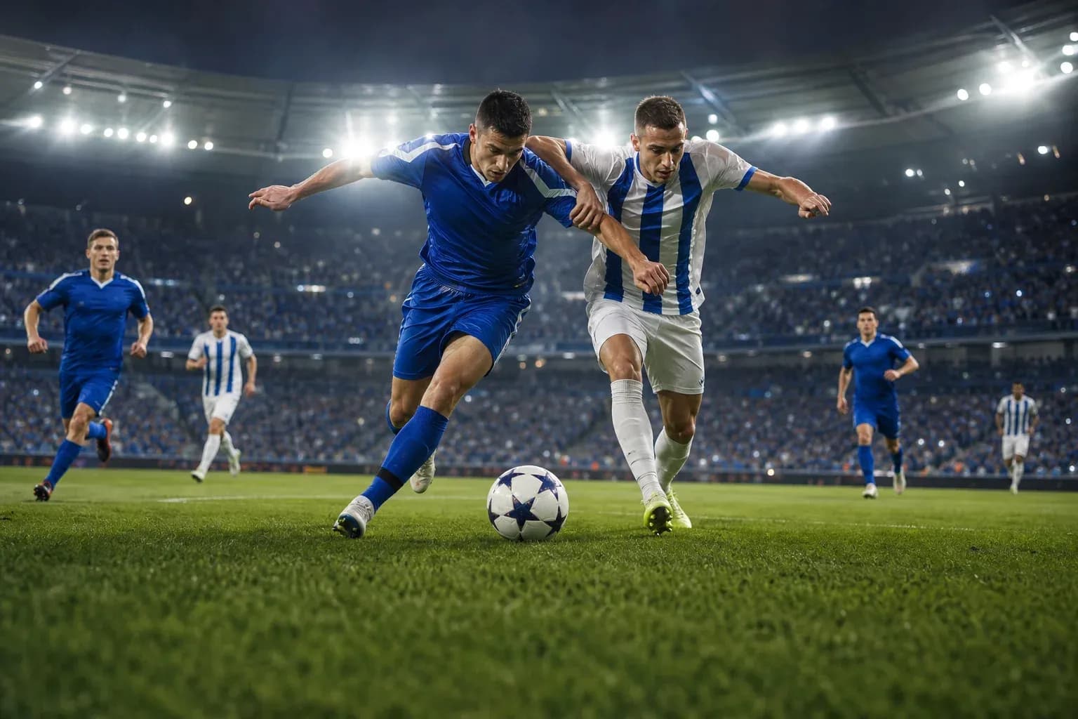 Jugadores compitiendo por el balón en partido