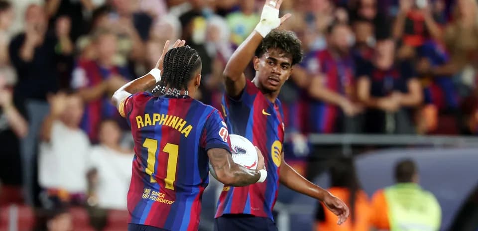 Jugadores del FC Barcelona celebrando en el estadio