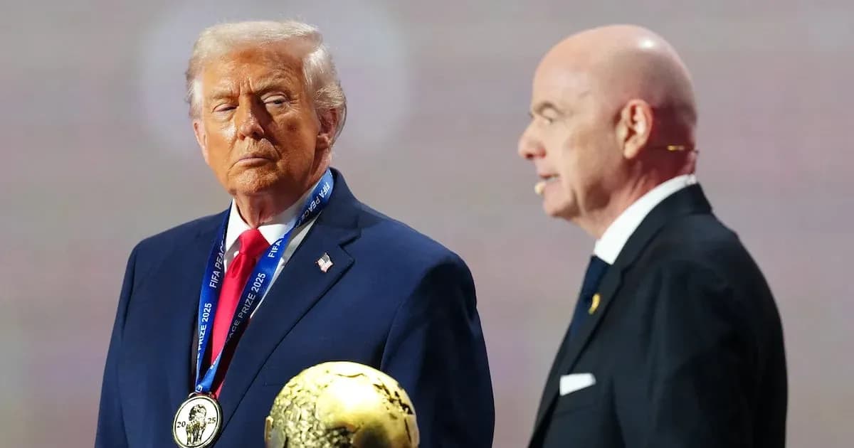 Donald Trump receiving FIFA Prize on stage