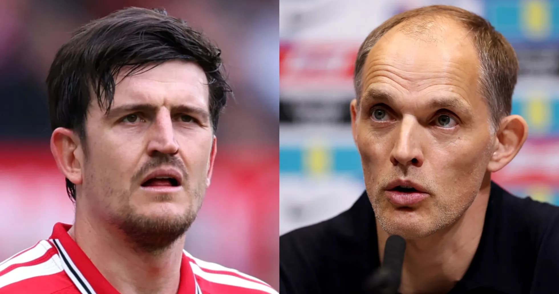 Harry Maguire and Thomas Tuchel in separate settings