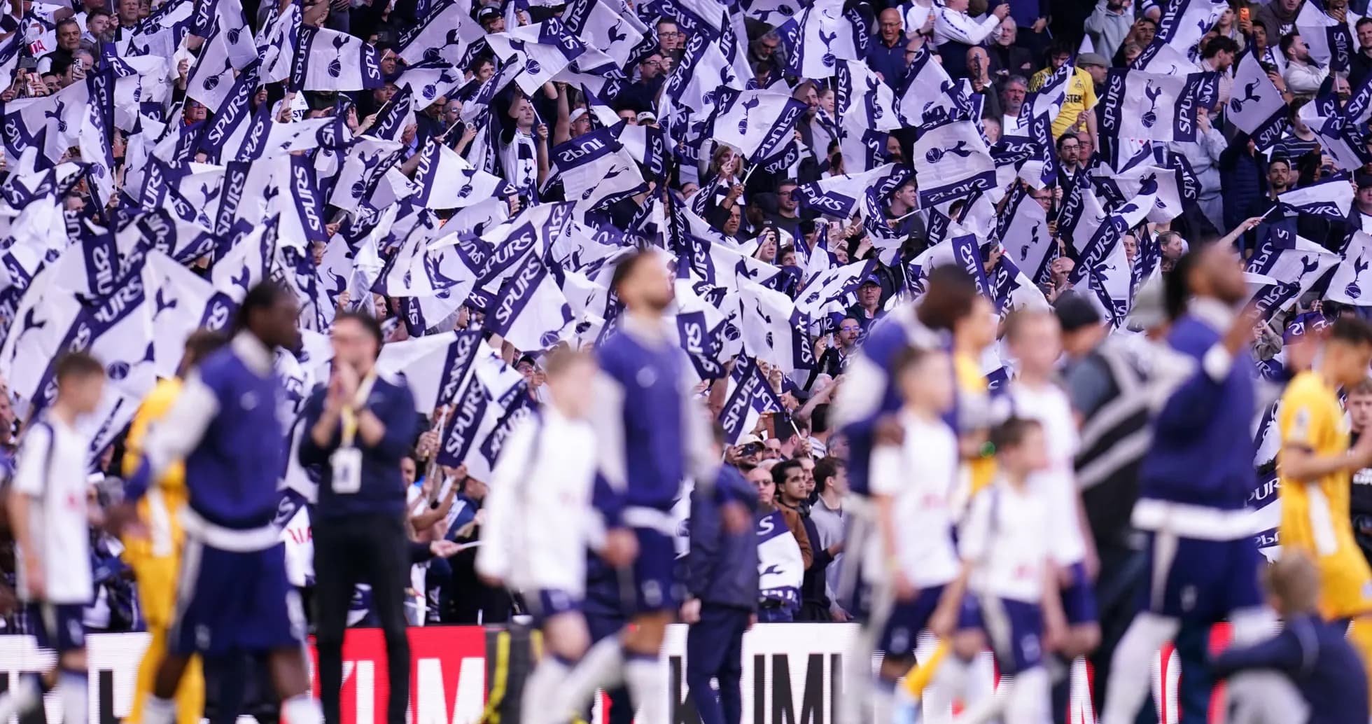 Aficionados de Tottenham con banderas en el estadio