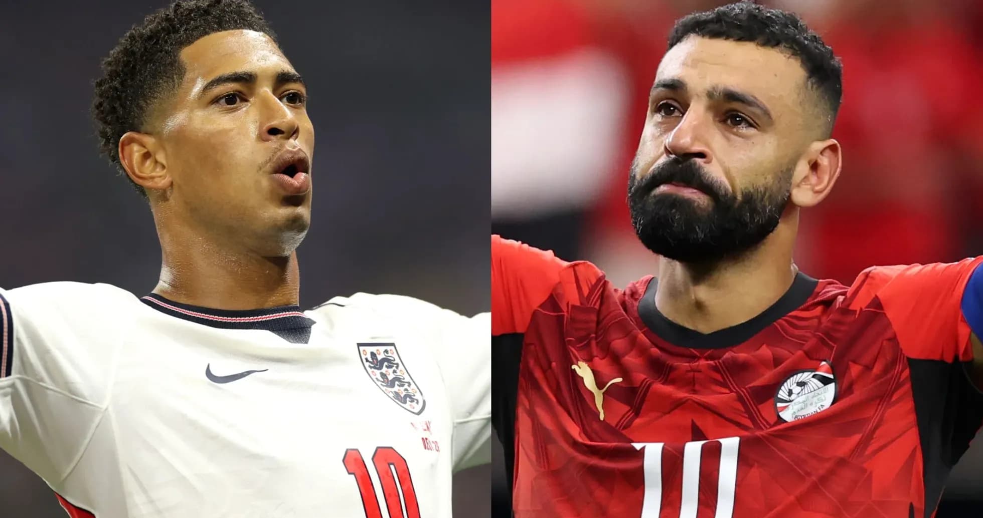 Jugadores de Inglaterra y Egipto en partido de fútbol