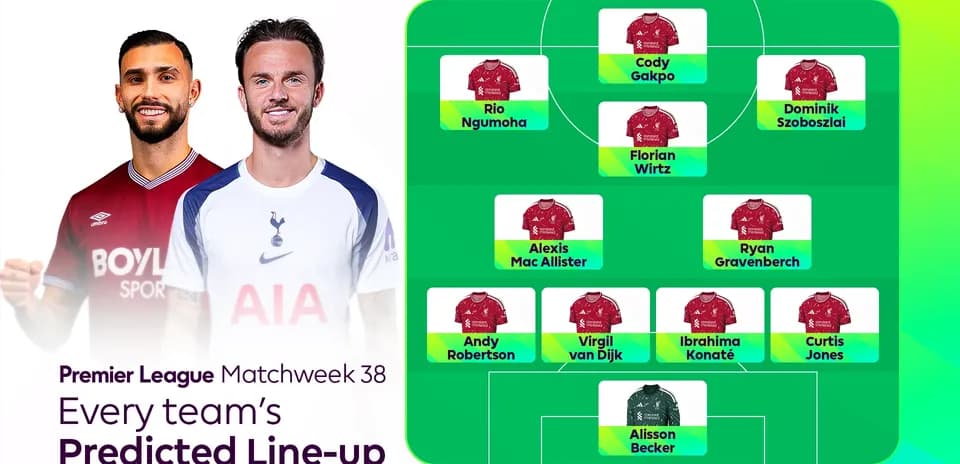 Predicted starting lineup for Premier League Matchweek 38