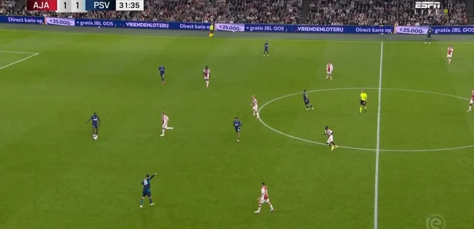 Partido de fútbol entre Ajax y PSV en curso