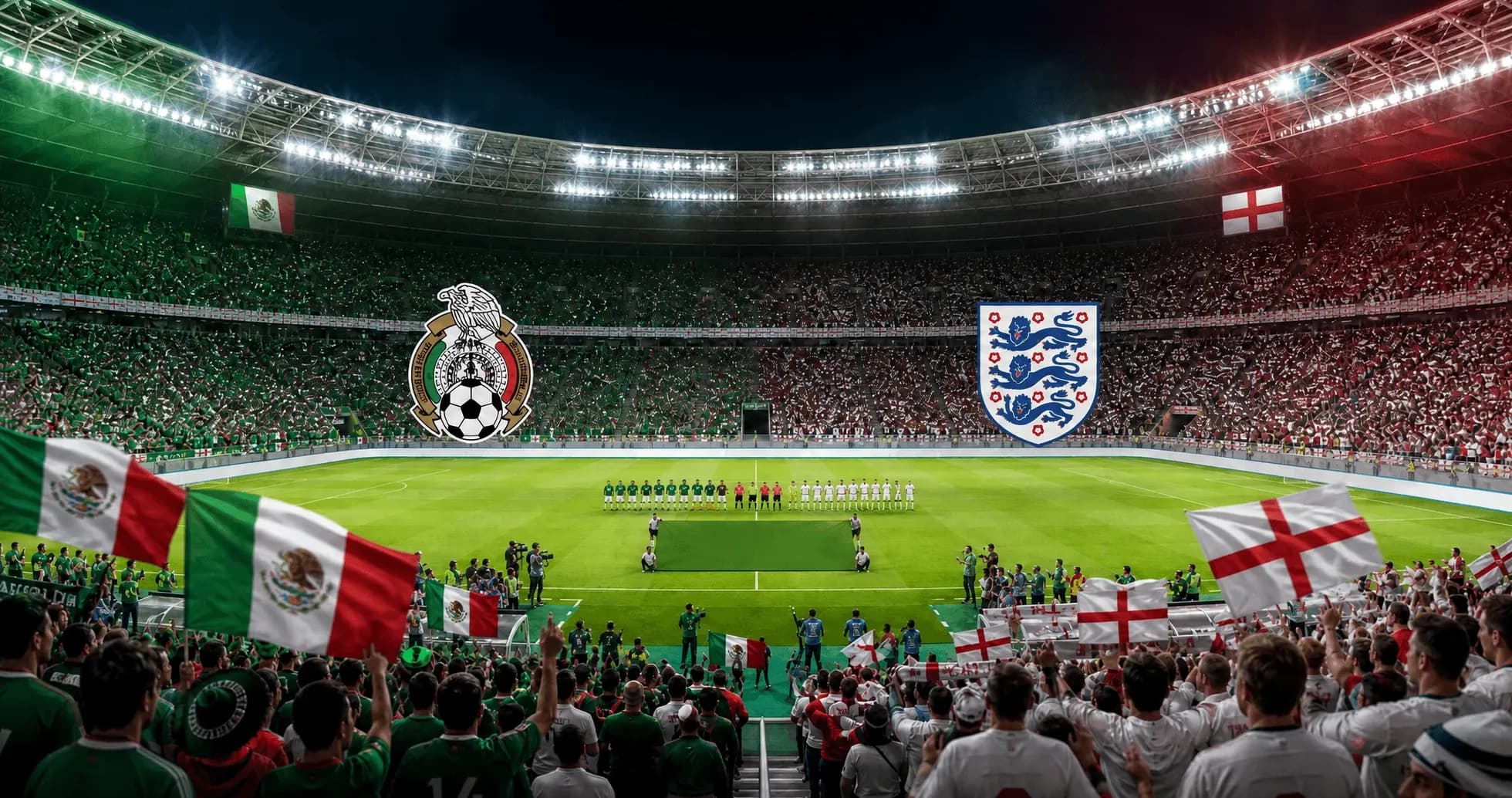 Aficionados de México e Inglaterra en el estadio