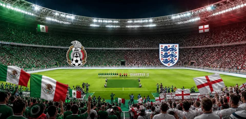 Aficionados de México e Inglaterra en el estadio