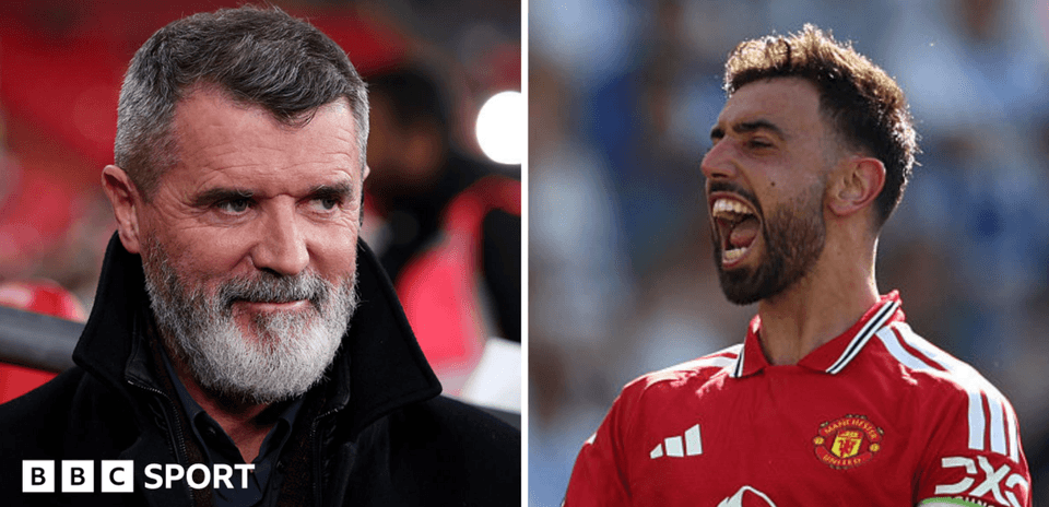 Roy Keane y Bruno Fernandes en evento deportivo