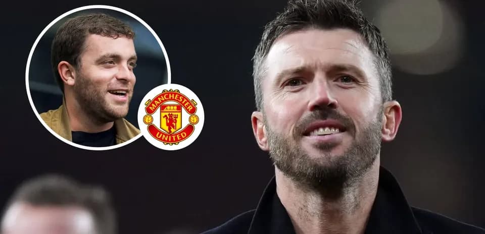 Michael Carrick at event with Manchester United logo