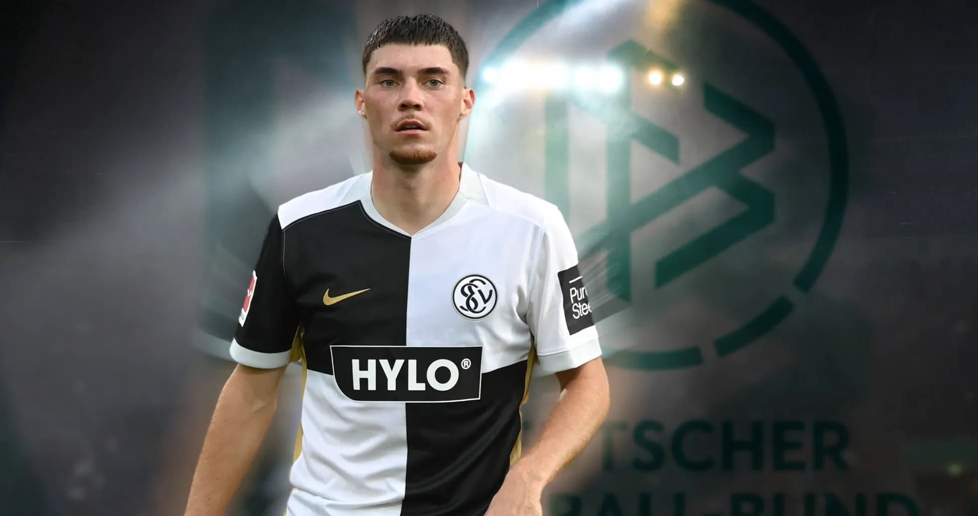 Jugador en uniforme de fútbol con logo de la Bundesliga
