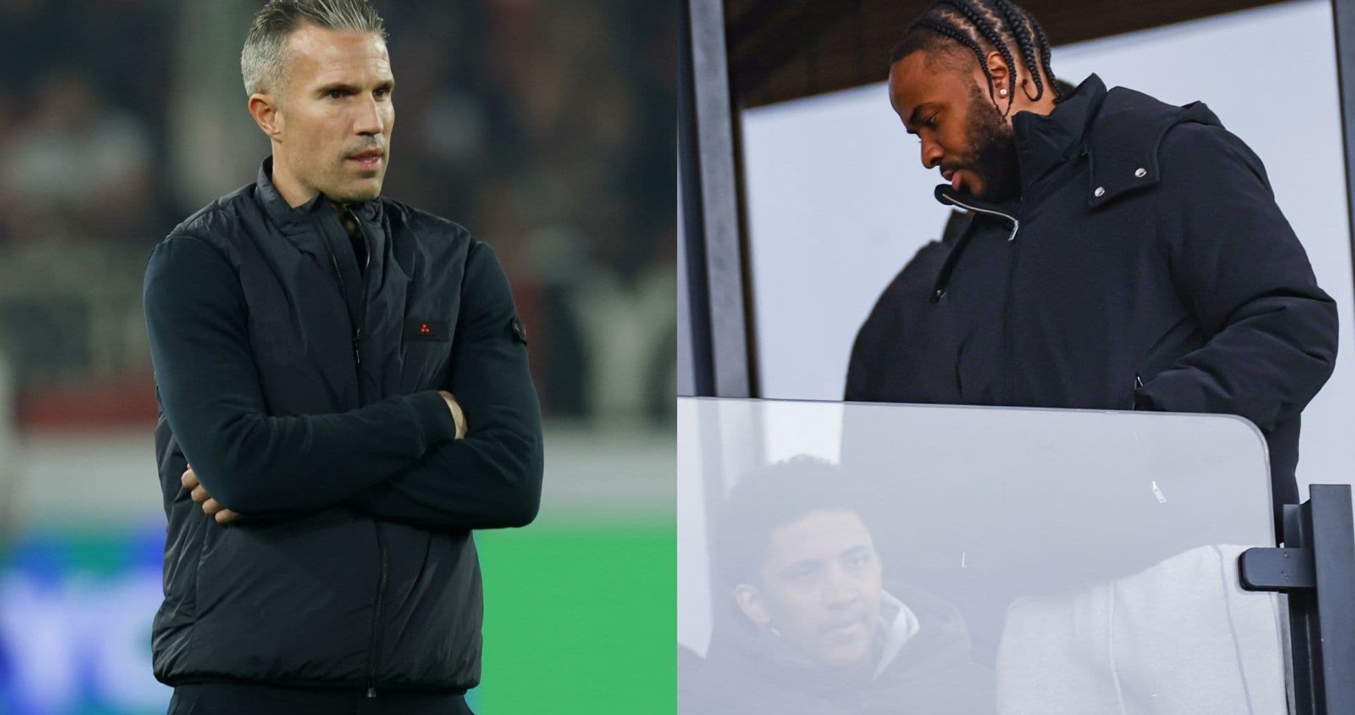Entrenador y jugador observando partido desde palco