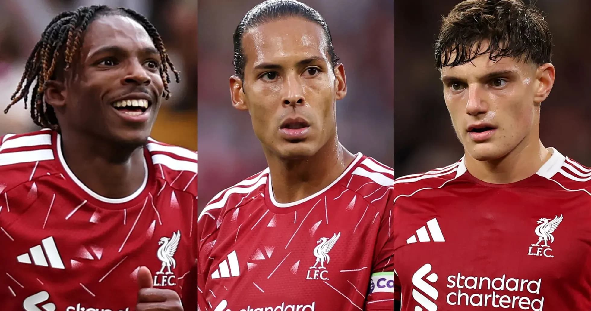 Tres jugadores de Liverpool en uniforme rojo