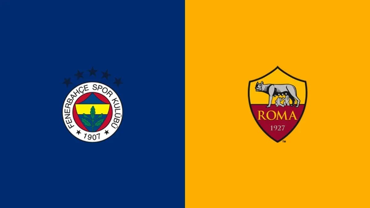 Escudos de Fenerbahçe y Roma en fondo colorido