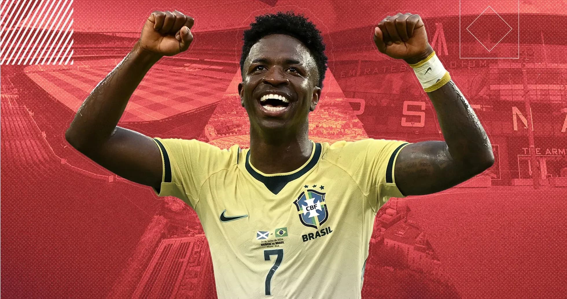 Jugador de Brasil celebrando con los brazos levantados