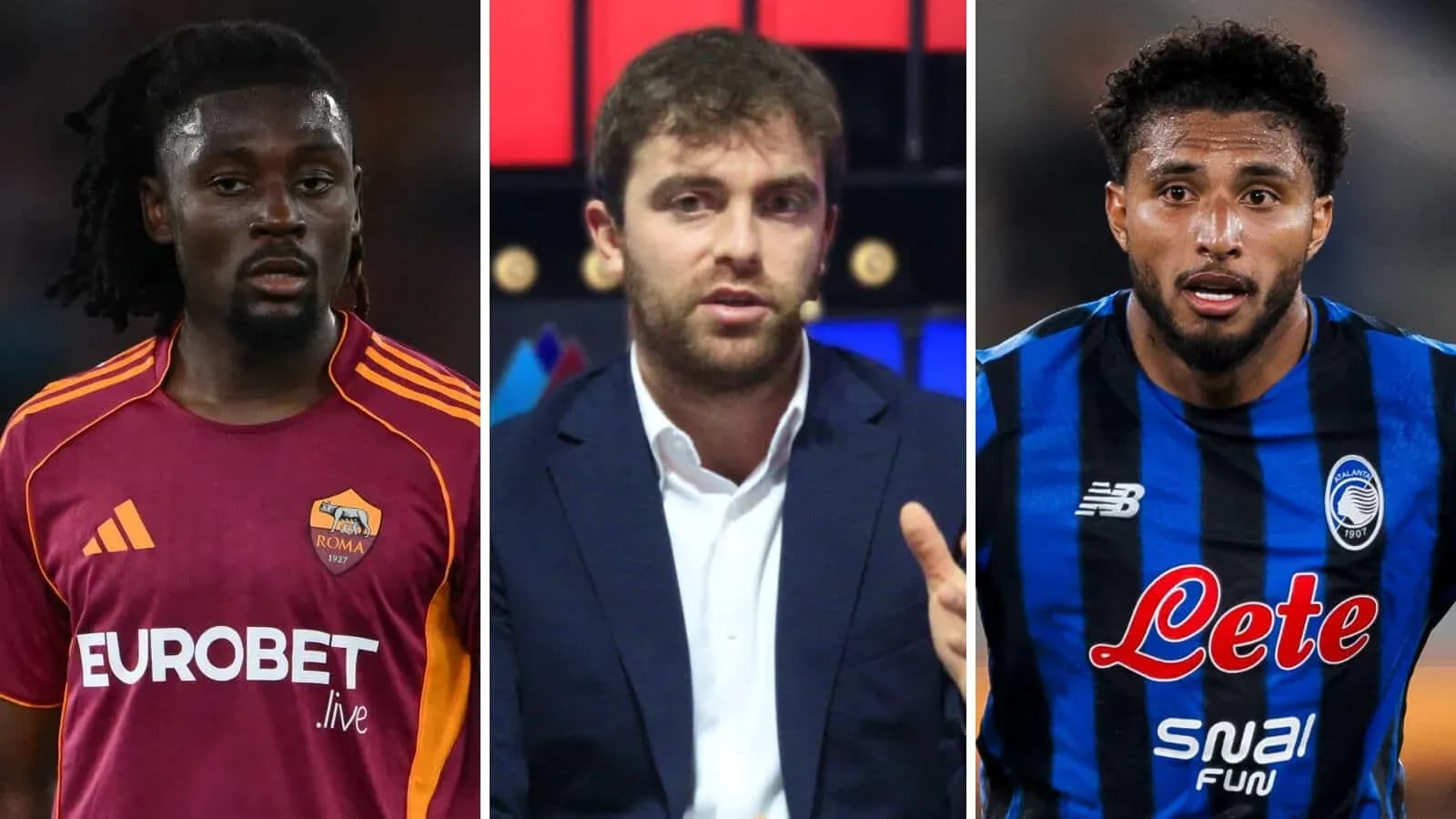 Tres personas, dos jugadores y un comentarista deportivo