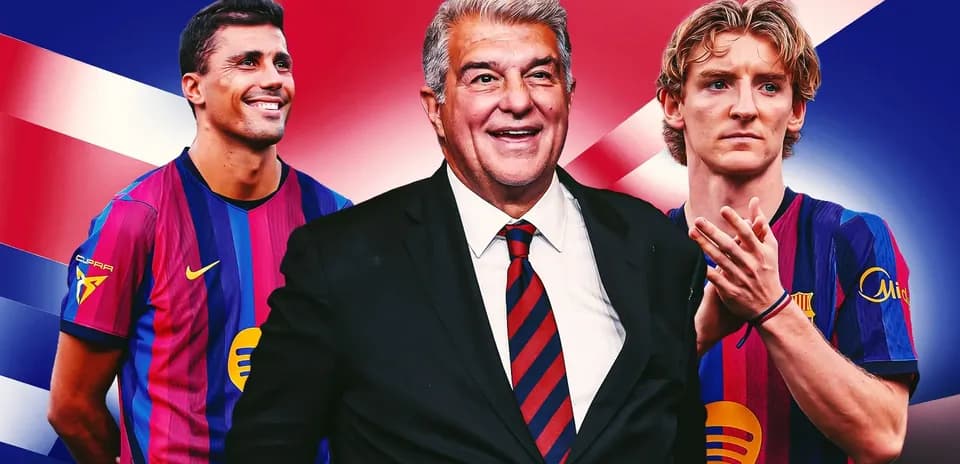 Jugadores de FC Barcelona y presidente en fondo colorido
