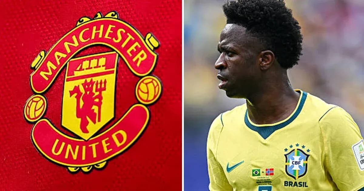 Logotipo de Manchester United y jugador brasileño en acción