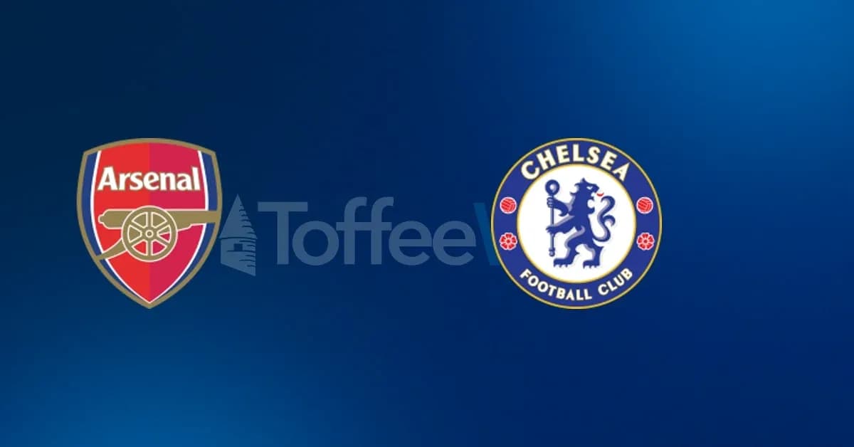 Logos de Arsenal y Chelsea sobre fondo azul