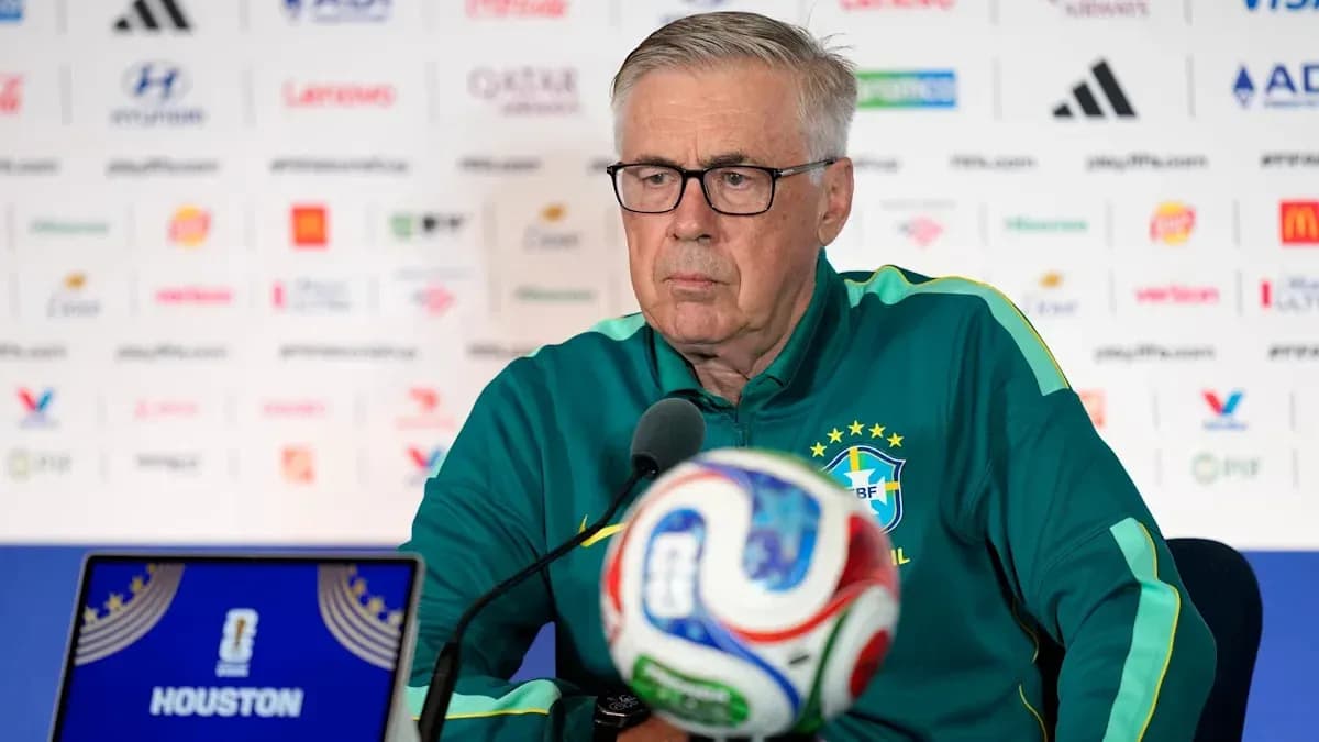 Entrenador en conferencia de prensa con balón