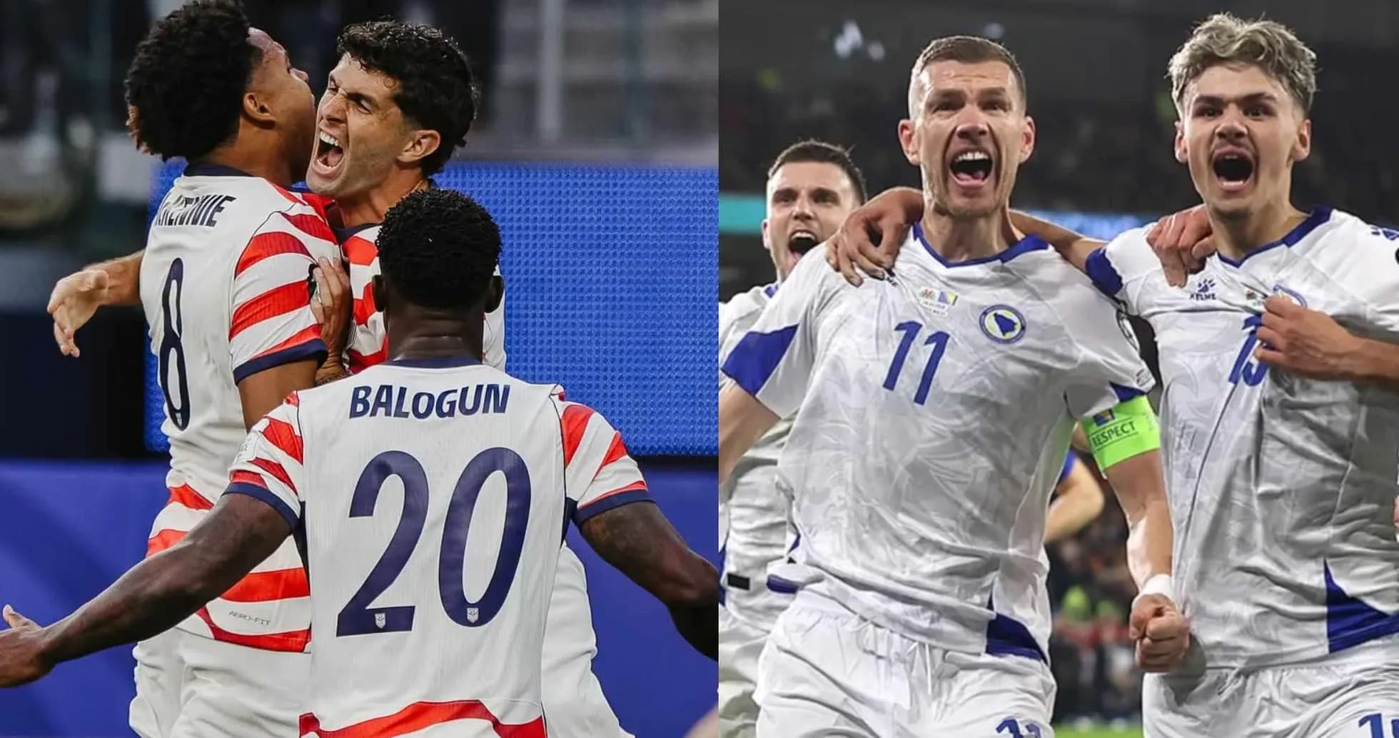 Jugadores de EE.UU. y Bosnia celebrando goles