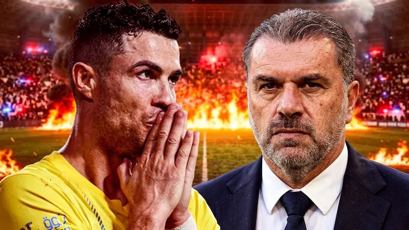 Cristiano Ronaldo y entrenador en fondo ardiente