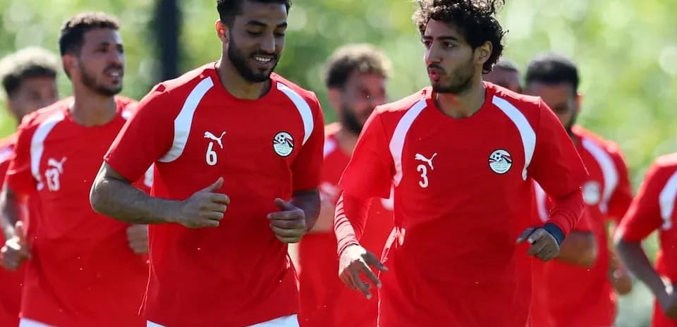 Jugadores de Egipto entrenando para el Mundial