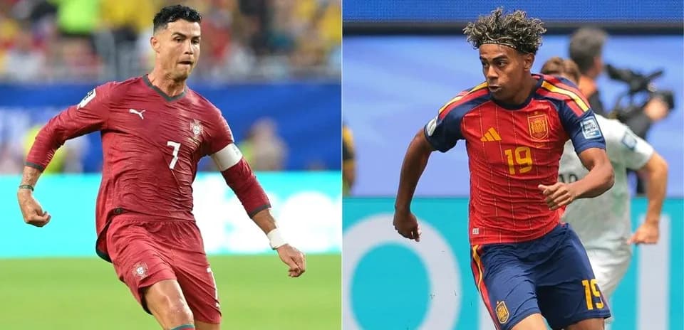 Cristiano Ronaldo y jugador español corriendo en el partido