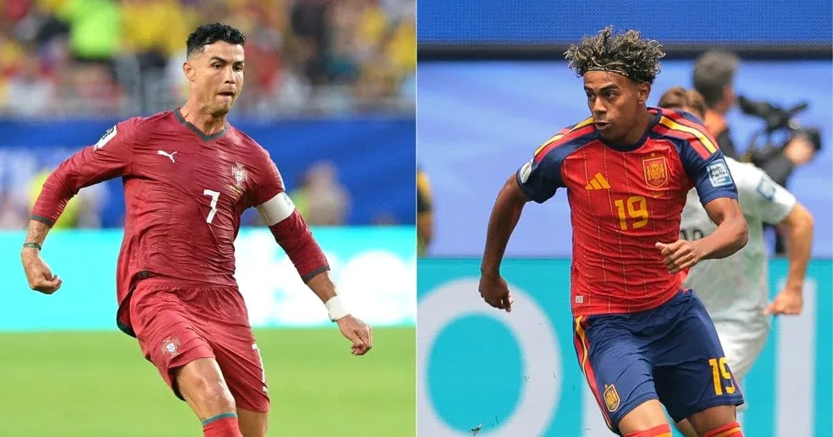 Cristiano Ronaldo y jugador español corriendo en el partido