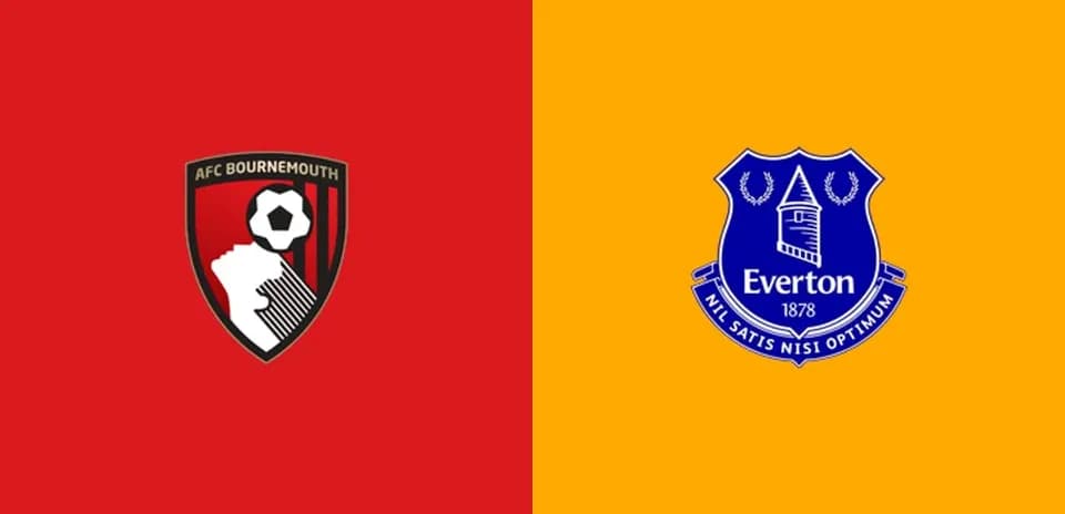 Logos de AFC Bournemouth y Everton en fondo colorido