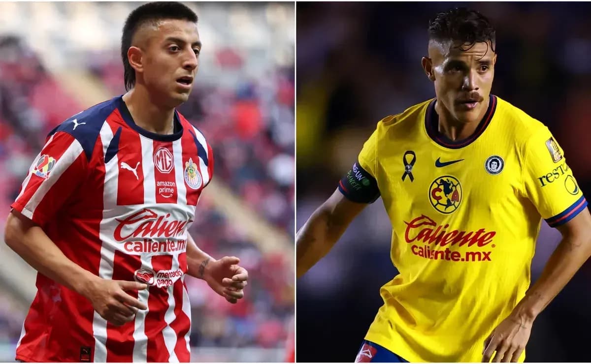 Jugadores de Club América y Chivas en acción