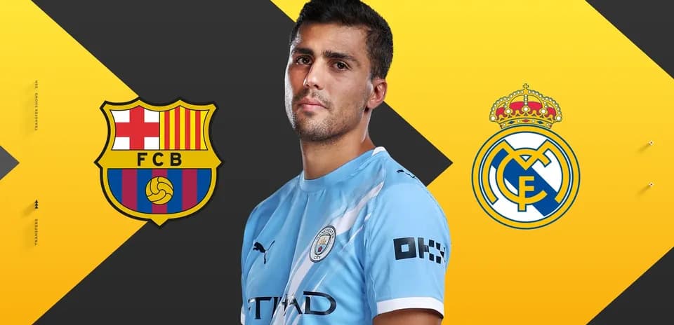 Jugador de Manchester City con logos de Barcelona y Real Madrid