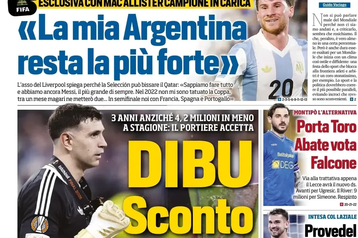 Portero con medalla y titular sobre Argentina en prensa