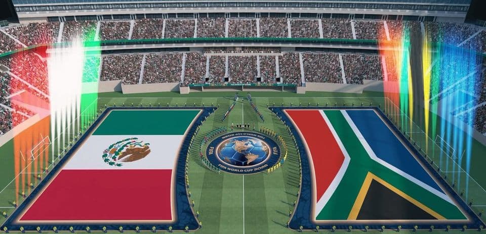 Banderas de México y Sudáfrica en el Mundial