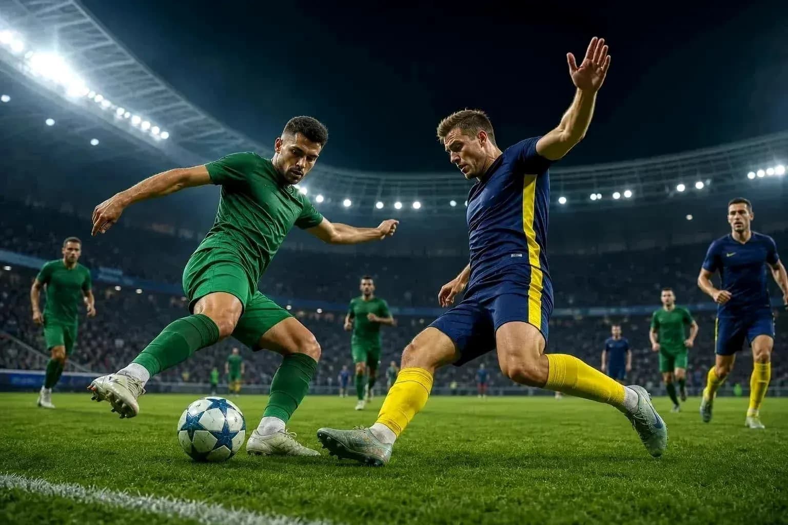 Jugadores de Kairat Almaty y Omonia Nicosia en acción
