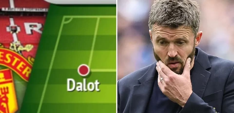 Gráfico táctico con Dalot y entrenador preocupado
