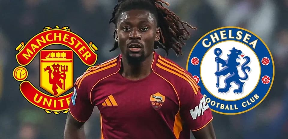 Jugador de la Roma con logos de Manchester United y Chelsea