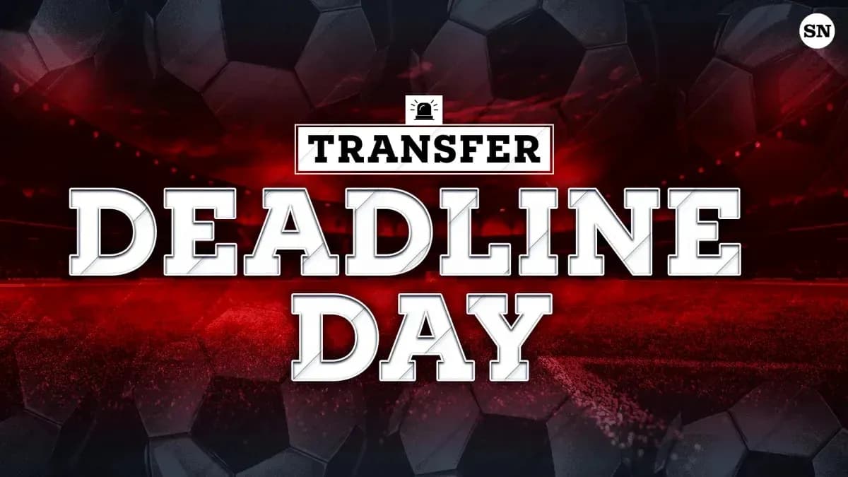 Texto que dice 'Transfer Deadline Day' sobre fondo de fútbol