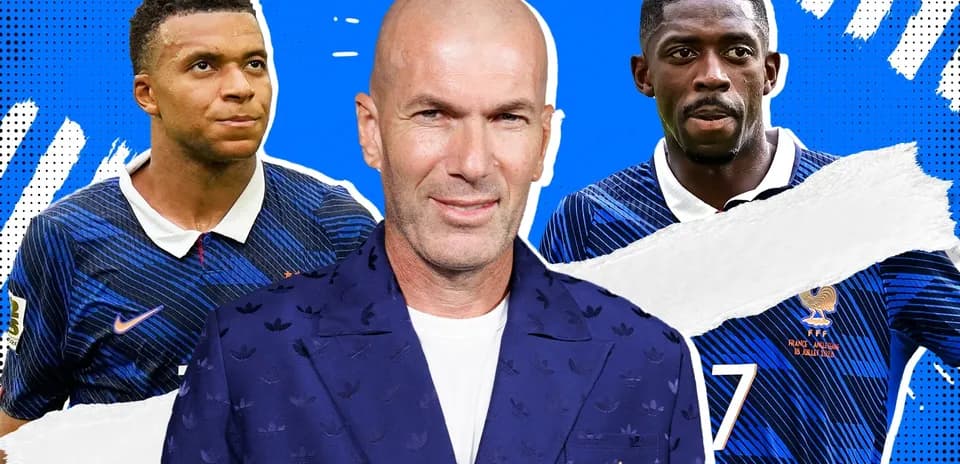 Kylian Mbappé, Zinedine Zidane y Ousmane Dembélé en collage