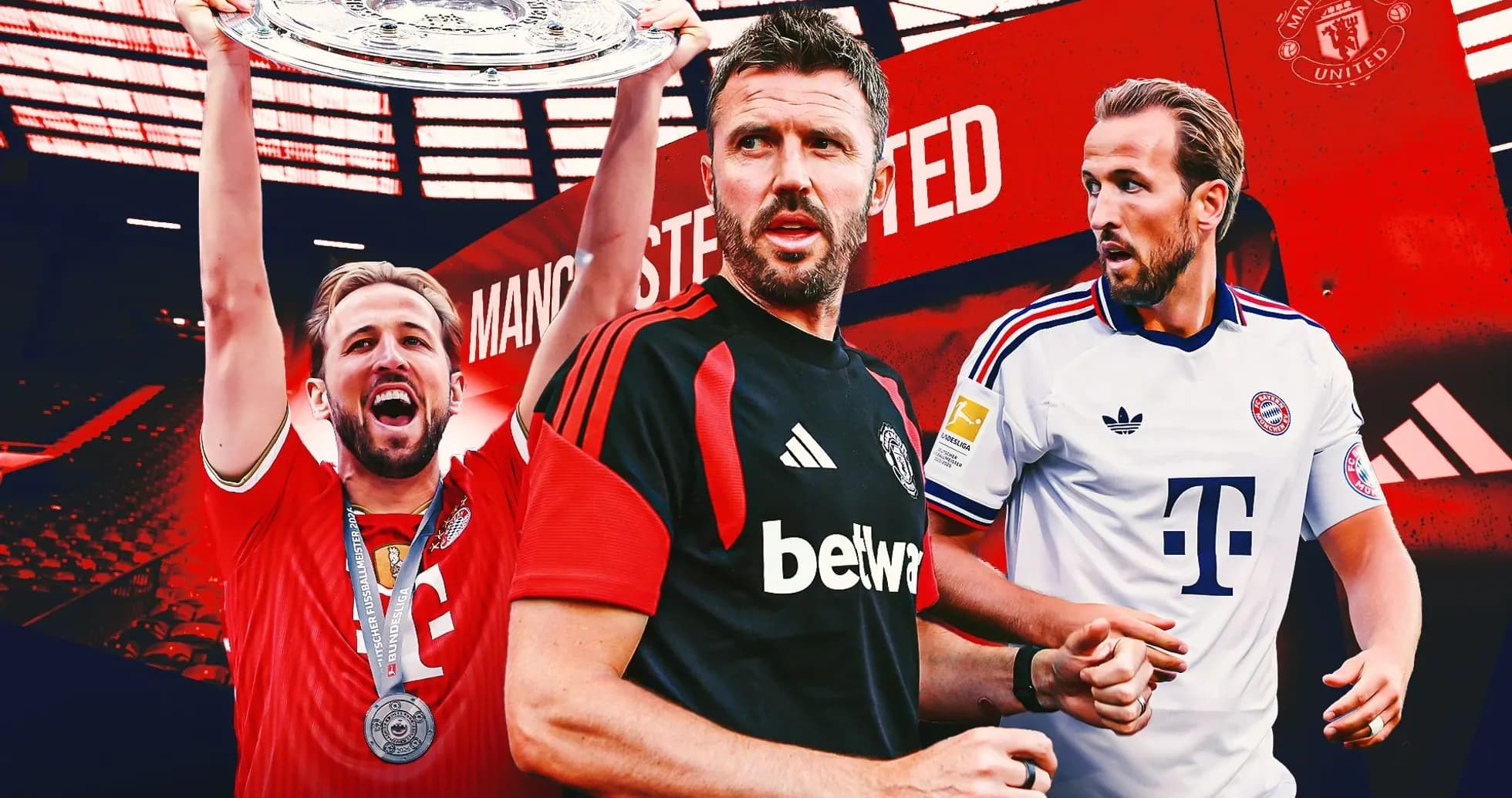 Tres jugadores de fútbol en un fondo rojo