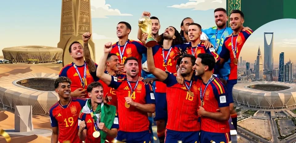 Equipo de España celebrando su victoria con trofeo