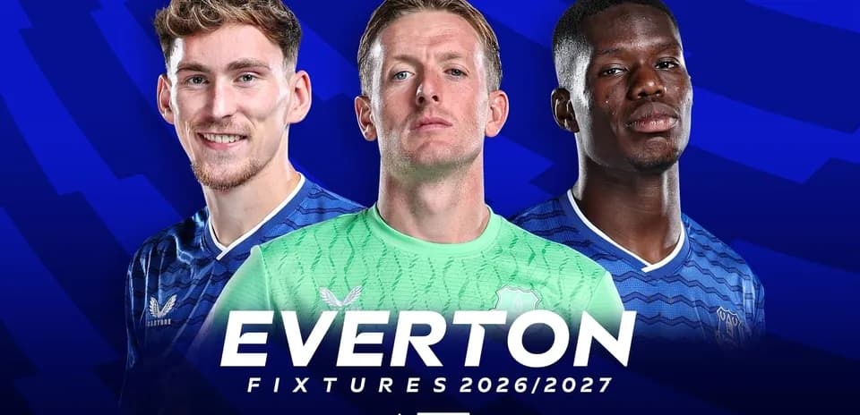 Jugadores de Everton con el texto de calendario 2026/2027