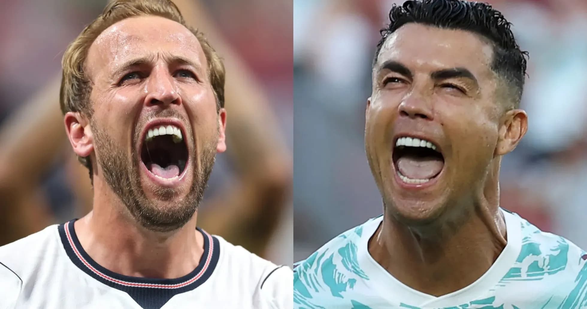 Harry Kane y Cristiano Ronaldo gritando durante partido