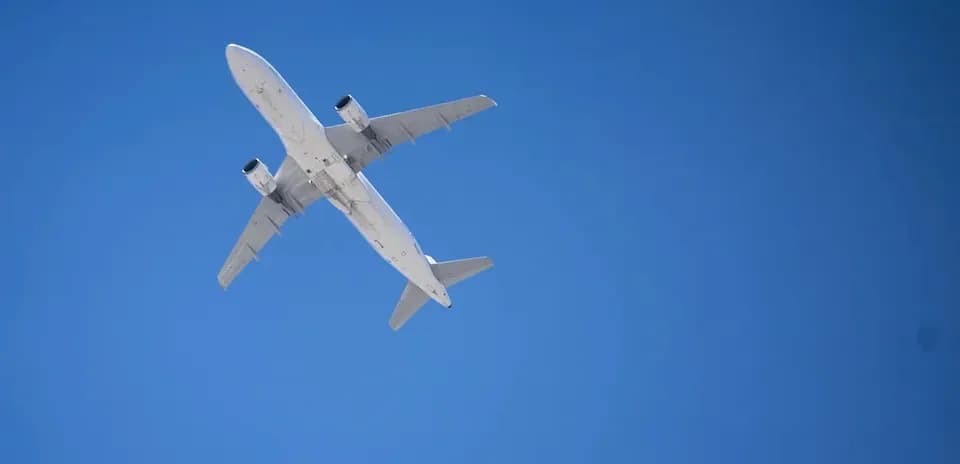 Avión volando en un cielo azul despejado