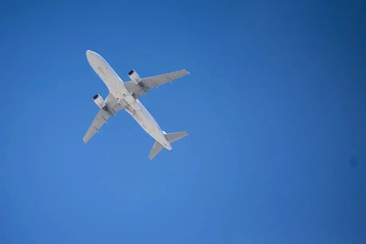 Avión volando en un cielo azul despejado