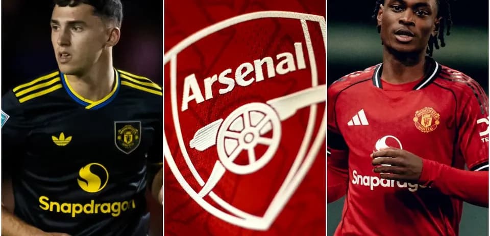 Jugadores de Manchester United y logo de Arsenal