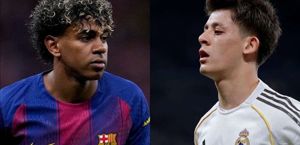 Jugadores de FC Barcelona y Real Madrid en primer plano